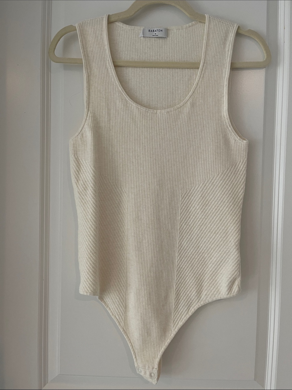 Babaton Cream Ribbed Tank Bodysuit